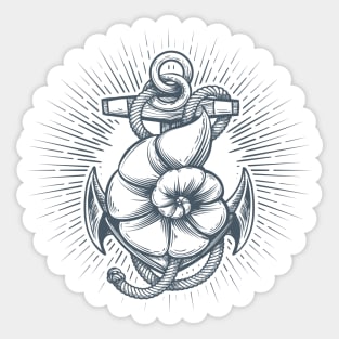 Anchor with Seashell Nautical Emblem. Vector illustration. Sticker